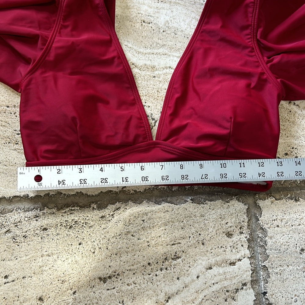 Swim suit two piece never worn color red high waisted bottoms ruffle top cute - Picture 14 of 14